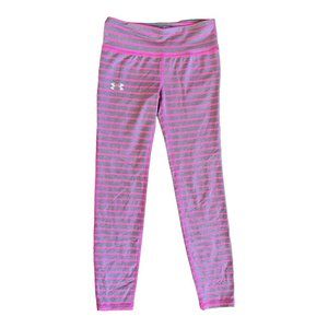 Under Armour Neon Pink and Gray Striped Fitted Leggings, Girls YMD//Like New